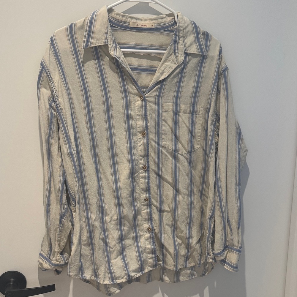 Blue and White Striped Button Down Shirt